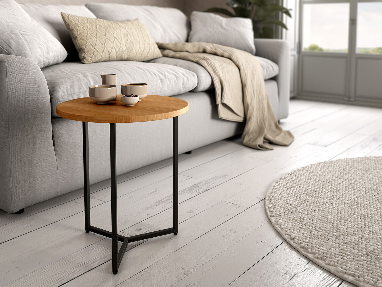 Mesa Auxiliar Redonda Tapa de Madera MEIRO