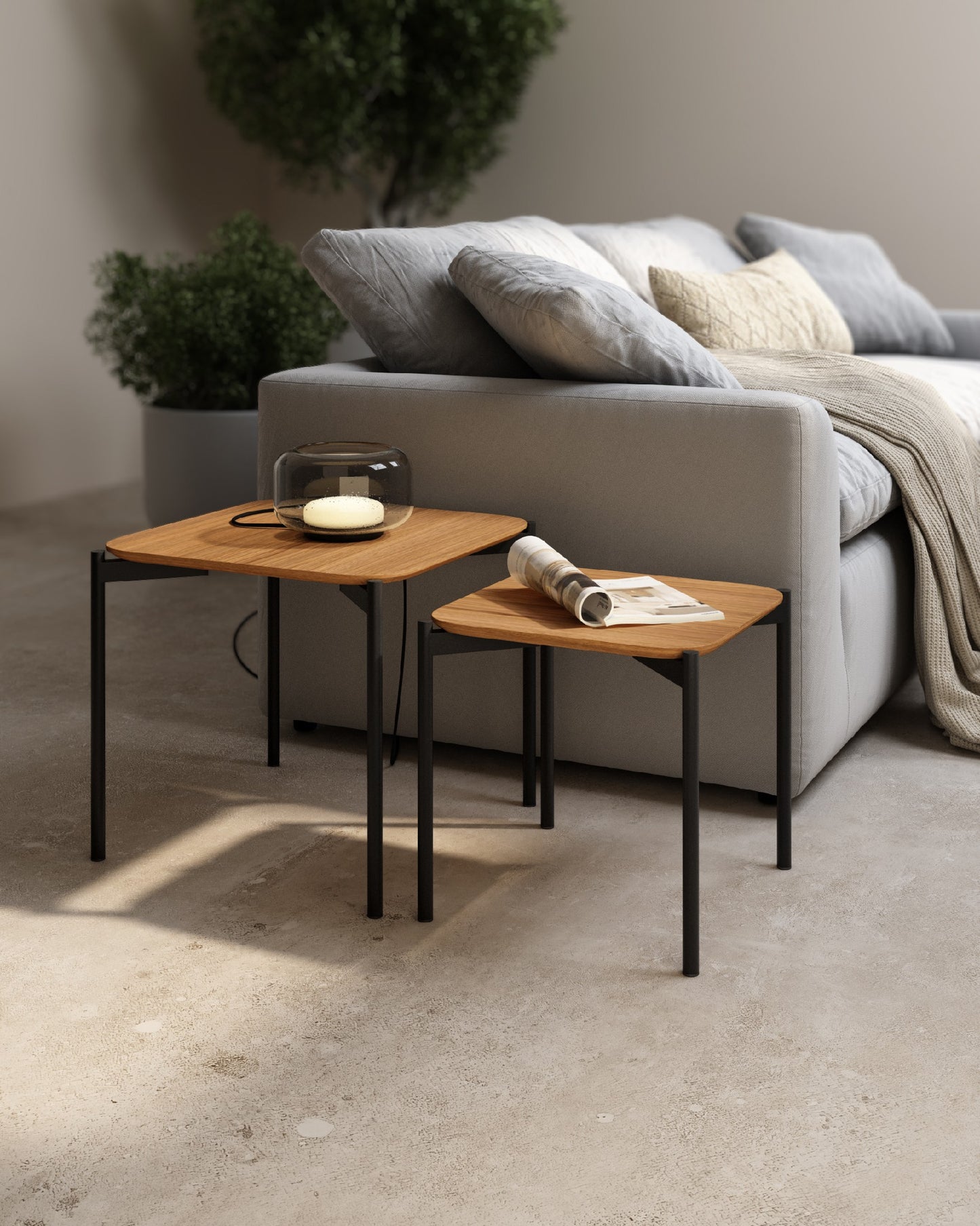 Juego 2 Mesas Auxiliares Cuadradas Tapa de Madera JALGAR