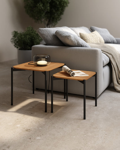 Juego 2 Mesas Auxiliares Cuadradas Tapa de Madera JALGAR