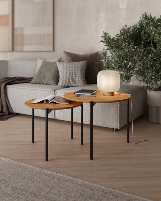 Juego 2 Mesas Centro Auxiliares Redondas Tapa de Madera JALGAR